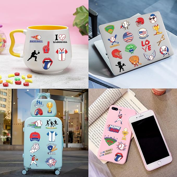 96 PCS Baseball Sports Pre-Cut Temporary Tattoos for Kids | Super Cute Baseball Themed Birthday Party Favors, Supplies, Decorations, Fake Tattoo Stickers (multiple)