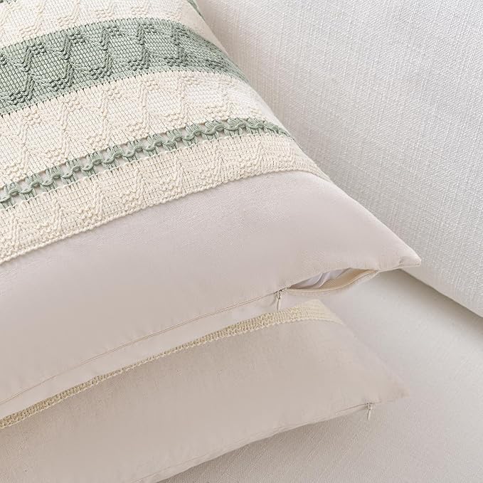 Fancy Homi Set of 2 Sage Green Boho Decorative Throw Pillow Covers 20x20 Inch for Living Room Bedroom Couch Bed Indoors, Rustic Retro Cushion Case, Bohemian Room Home Decor