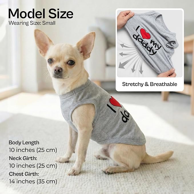 Parisian Pet 2 Pack Dog Shirts – 100% Cotton Shirts for Small Dogs – Sleeveless I Love My Daddy & Daddy’s Girl Dog Clothes – Breathable Summer Pet Apparel - Stretchy and Stylish Puppy T Shirts