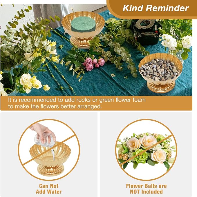 Gold Flower Vases for Centerpieces: Vintage Compote Bowl Vase for Wedding Gold Centerpieces for Table 4 Inch Small Pedestal Vase for Party Metal Urn Vases for Anniversary Home Set of 10