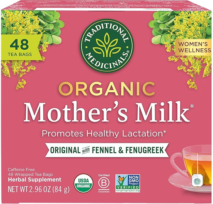 Traditional Medicinals Organic, Mother's Milk Tea - Supports Breastfeeding & Lactation with Fennel and Fenugreek - Kosher, Non-GMO, Caffeine-Free, Compostable - 48 Tea Bags
