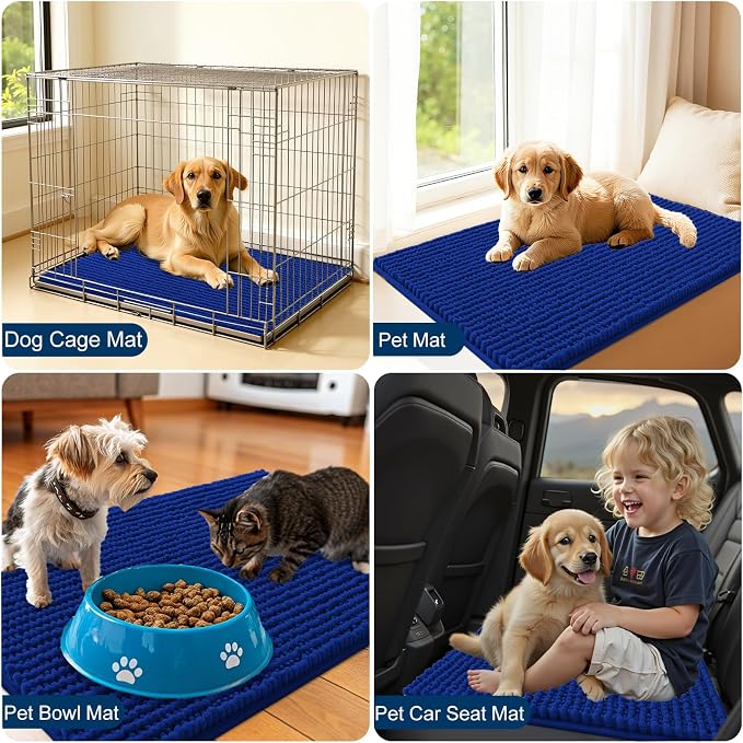 OLANLY Dog Door Mat for Muddy Paws 24x16, Extra Absorbent Chenille Mud Mat | Royal Blue, Absorbs Moisture and Dirt, Non-Slip Machine Washable Doormat, Quick-Drying Indoor Entryway Floor Mat for Dogs