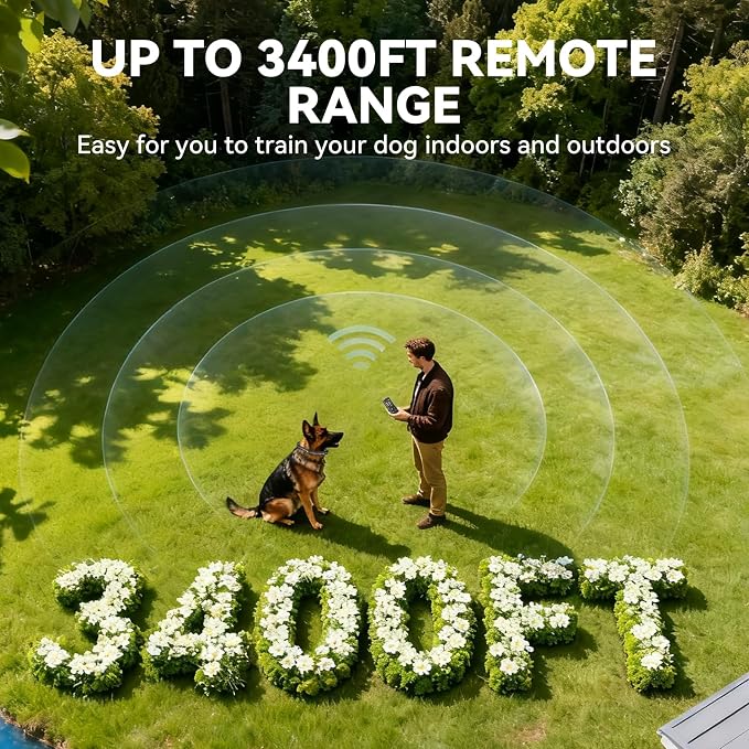 CanineJoy 2-in-1 Dog Shock Collar and Dog Bark Collar - 3400FT Smart Anti Barking Dog Training Collar with Remote, IP67 Waterproof E-Collar with Beep/Vibration(1-8)/Shock(1-8) and Automatic Modes