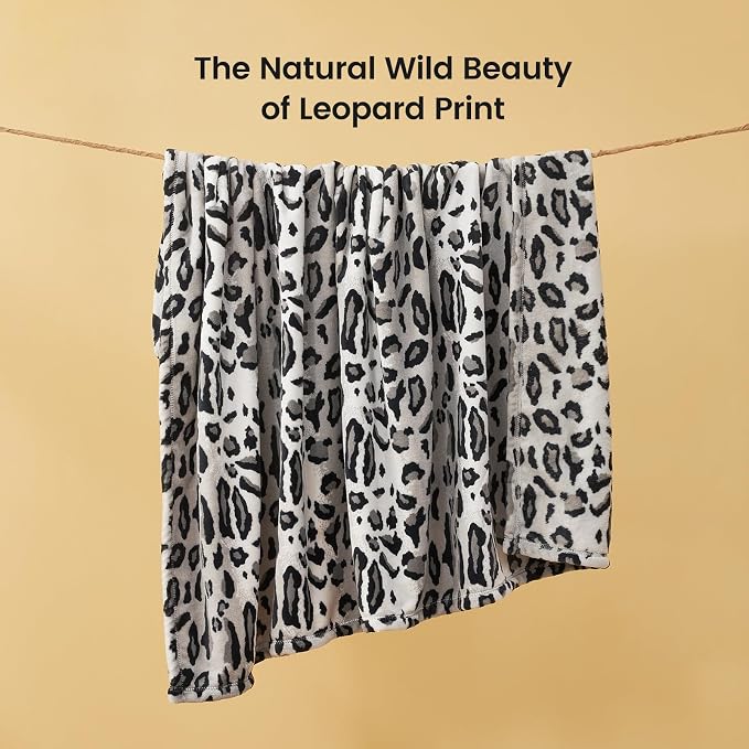 Cozy Bliss Leopard Print Fuzzy Throw Blanket for Couch & Bed, Thick Soft Warm Fleece Blankets for Room Decor, for Girls Kids Women Men, Snow Leopard, Grey 50"*60"