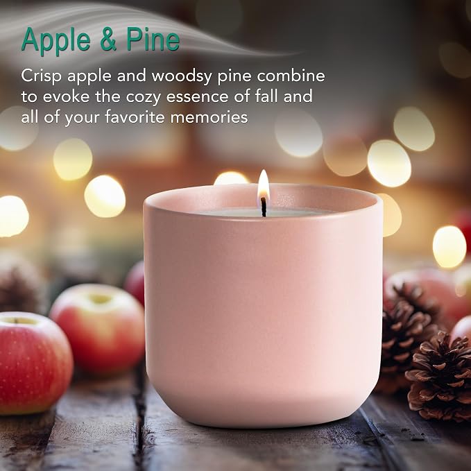 Hyggelight - The Growing Candle, Apple & Pine Scented, 8oz Ceramic Pot, Aromatherapy Candles, 100% Soy for Women and Men, Adelyn