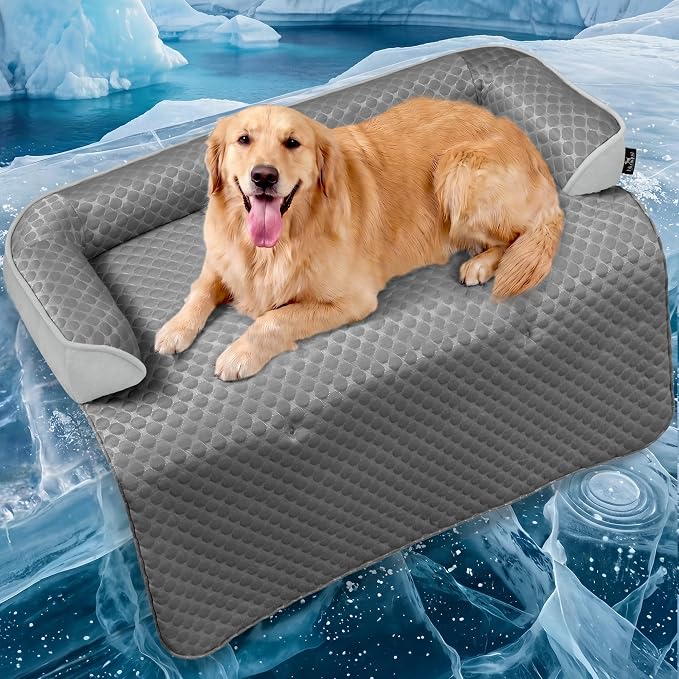 XLarge Dog Cooling Bed for Sofa, 45x37 Inch Pets Couch Cover Mat | Waterproof & Easy Clean & Non-Slip Bottom & Non-Gel, Washable Dogs Summer Couch Pad For Indoor & Outdoor, Cooling Grey