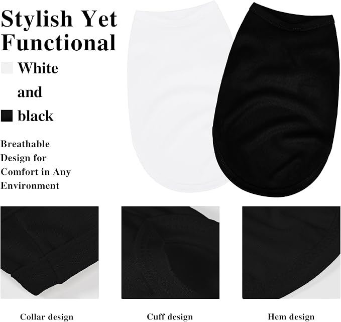2 Pack Solid Color Dog Shirts - Lightweight, Quick Dry, Breathable Pet T-Shirts for Small to Large Dogs - Stretchy, Durable, Ideal for All Seasons and Holidays.Black White S