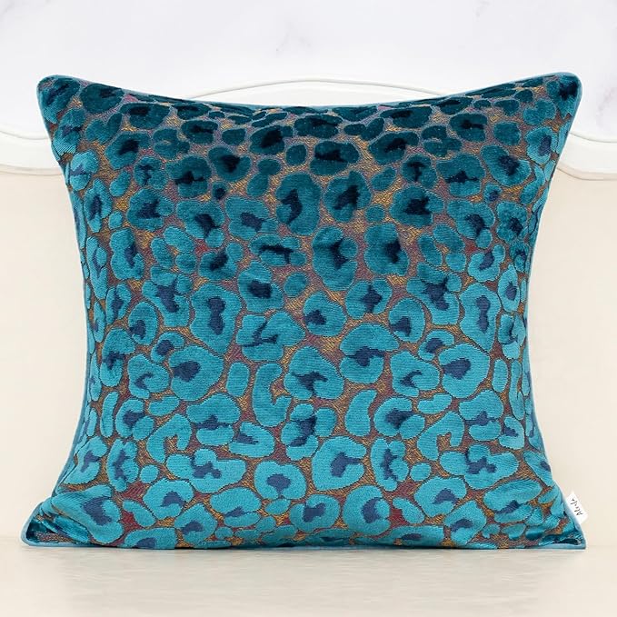 Alerfa Blue Floral Throw Pillow Cover 20 x 20 Inch Cut Velvet Sqaure Luxury Decorative Pillow Cover for Couch Living Room Bedroom