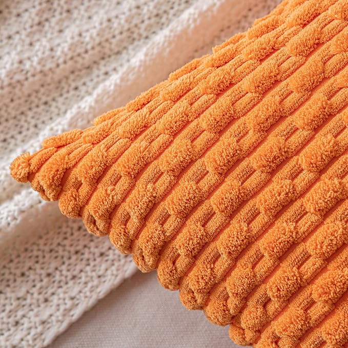 MIULEE Fall Decorative Throw Pillow Covers 20x20 Orange Textured Corduroy | Pack of 2 Striped Pillow Covers Modern Farmhouse Autumn Home Decor for Couch Bed Sofa Living Room