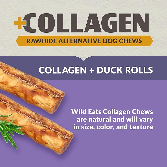 Wild Eats Real Duck Collagen Stick Dog Treat 10", 3 Count, Retriever Rolls | Long lasting rawhide and grain free chews, low fat recipe, suits medium and large breeds, satisfies natural gnawing urges