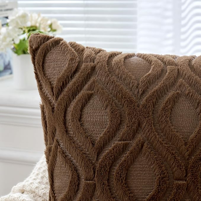MIULEE Dark Brown Soft Plush Faux Wool Throw Pillow Covers 16x16 | Set of 2, Farmhouse Boho Home Decor, Decorative Cushion Covers for Sofa, Living Room, Bed