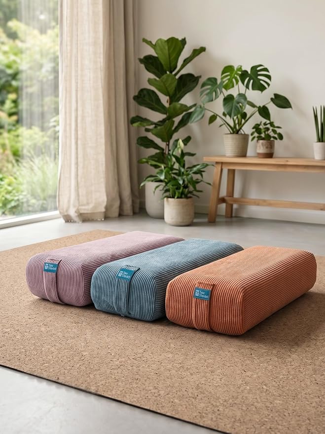 Yoga Bolster Pillow for Meditation and Support - Rectangular Foam Cushion with Removable Corduroy Cover, Machine Washable Suede-like Pillowcase & Convenient Carry Handles for Men Women Purple