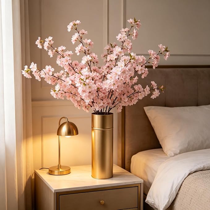 Hosley Gold Metal Tall Floor Vase with PVC Liner, 4-Inch Dia x 14-Inch H, Large Decorative Vase for Home Decor, Ideal for Floral Arrangements, Weddings, Parties, and Living Room Corner Decor