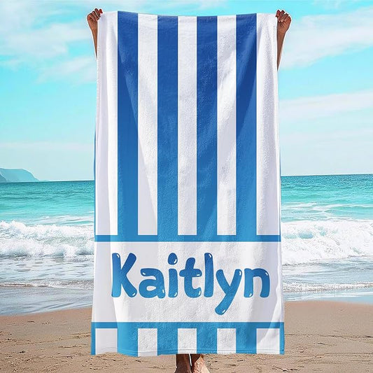 JML Personalized Beach Towel with Name, Custom Cabana Stripe Beach Towel, Customized Microfiber Pool Towel, Quick Dry & Absorbent Swim Towel for Adult,Mother's Day, Birthday, Summer Holiday,Vacation