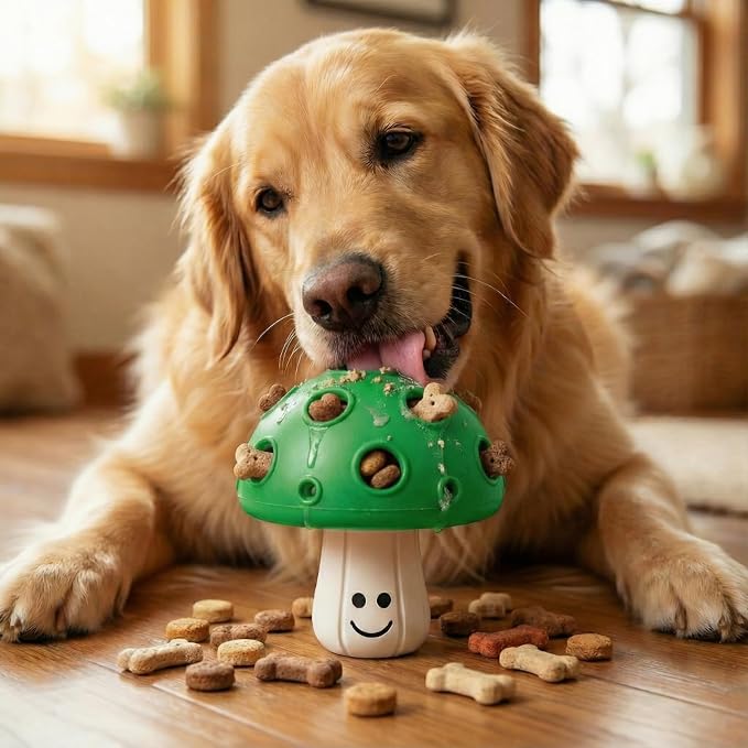 Fuzzl Eco Rubber Large Magic Shroom Puzzle Enrichment Toy - Green - Long Lasting Dog Treat Toys for Aggressive Chewers Strong Dog Toy for Dogs Durable Puppy Chew Toys