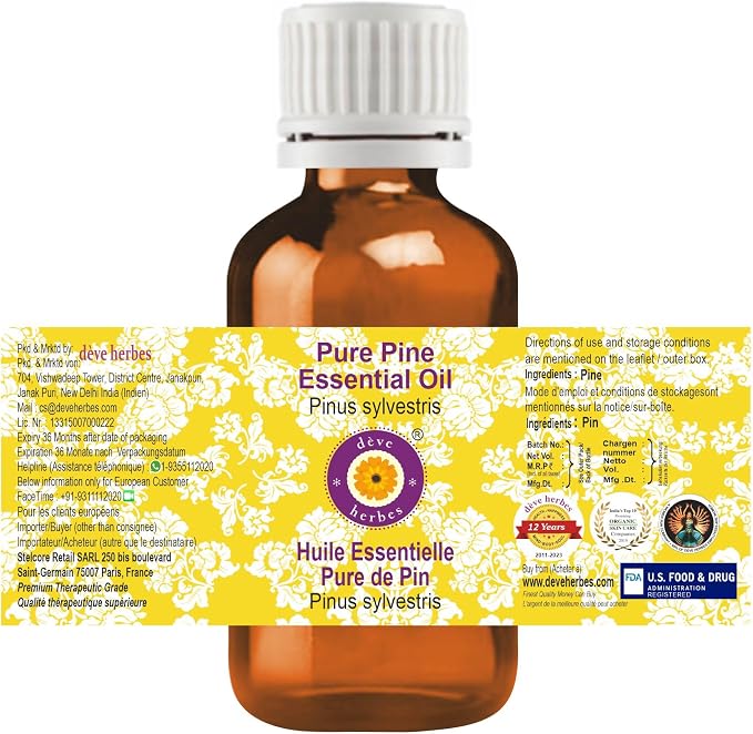 Deve Herbes Pure Pine Essential Oil (Pinus sylvestris) Steam Distilled 50ml (1.69 oz)