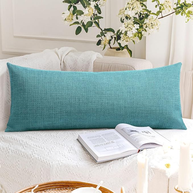 OTOSTAR Linen Throw Pillow Cover Set of 1 Decorative Long Lumbar Pillowcase Rectangle Cushion Cover 14x36 Inch for Home Decor Sofa Bedroom Car 35 x 90CM Turquoise