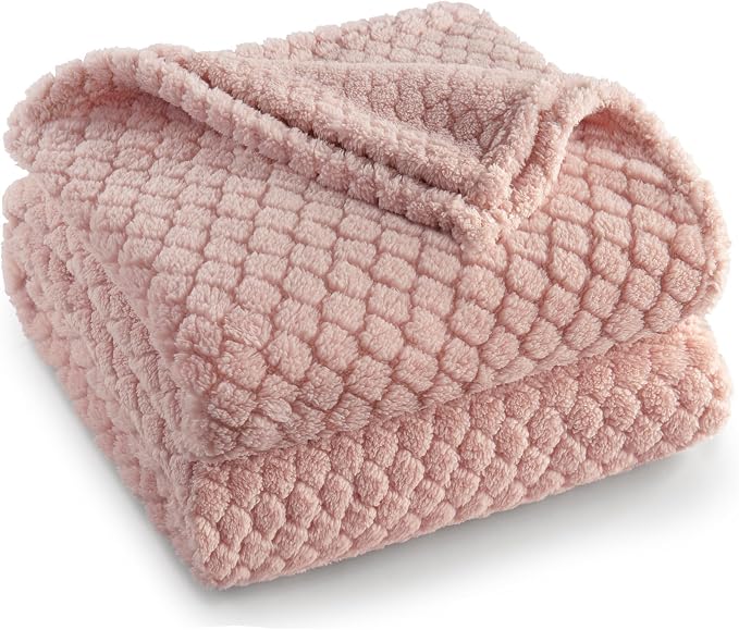 Exclusivo Mezcla Soft Fleece King Size Blanket for Bed, Pink | Jacquard Lightweight Cozy Bed Blanket, Breathable Decorative Fuzzy Textured All Season Use, 90x104 Inches
