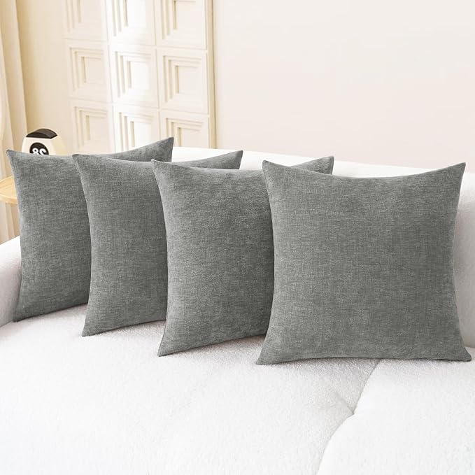 CaliTime Decorative Couch Throw Pillow Covers 18 X 18 Inches Medium Grey | Pack of 4, Cozy Chenille Cushion Cases for Sofa Bed Living Room Farmhouse Home