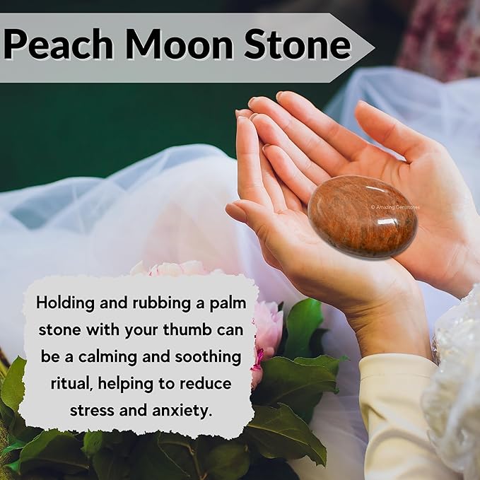 Amazing Gemstone Peach Moonstone Crystals and Healing Stones - Large Palm Stone Crystals Piedra - Crystal for Good Luck, Positive Energy, Meditation - Unique Stocking Stuffers and Gifts for Women, Men