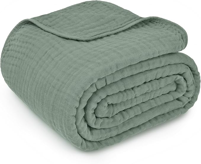 Comfy Cubs Adult Muslin Blanket 50x60” Throw Swaddle Blankets, Fern | 6 Layer Soft, Breathable & Lightweight Muslin Adult Blanket - Machine Washable & Designed in the US Bedding for All Seasons