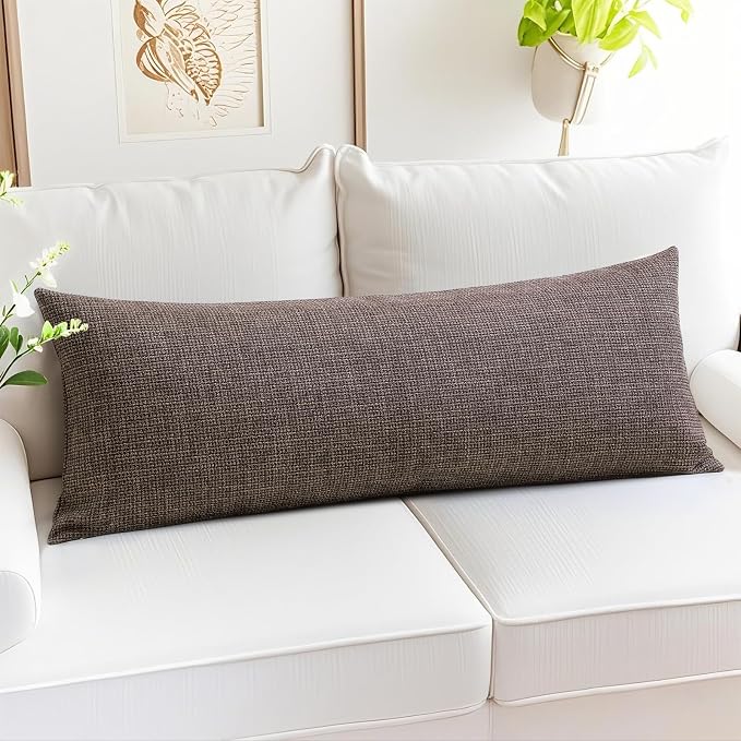 OTOSTAR Linen Throw Pillow Cover Set of 1 Decorative Long Lumbar Pillowcase Rectangle Cushion Cover 14x36 Inch for Home Decor Sofa Bedroom Car 35 x 90CM Dark Brown