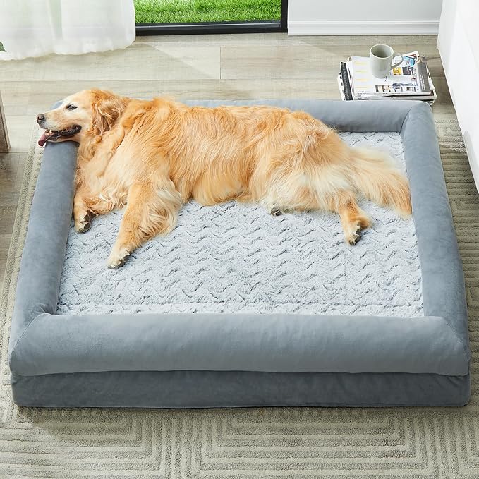 WNPETHOME Giant Dog Bed Orthopedic for Senior Dog Bed Comfy Sleeping | Washable Waterproof Dog Couch with Removable Cover, Large Pet Sofa Bed with Bolster Sides for Relaxing Grey 61x43 Inch