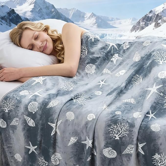 Cooling Blanket Twin Size (60"x80"), Double Sided Ice Cold Blanket for Hot Sleepers, Transfer Heat to Keep Cool, Soft Lightweight for Night Sweats, Bed & Couch, Ocean Design