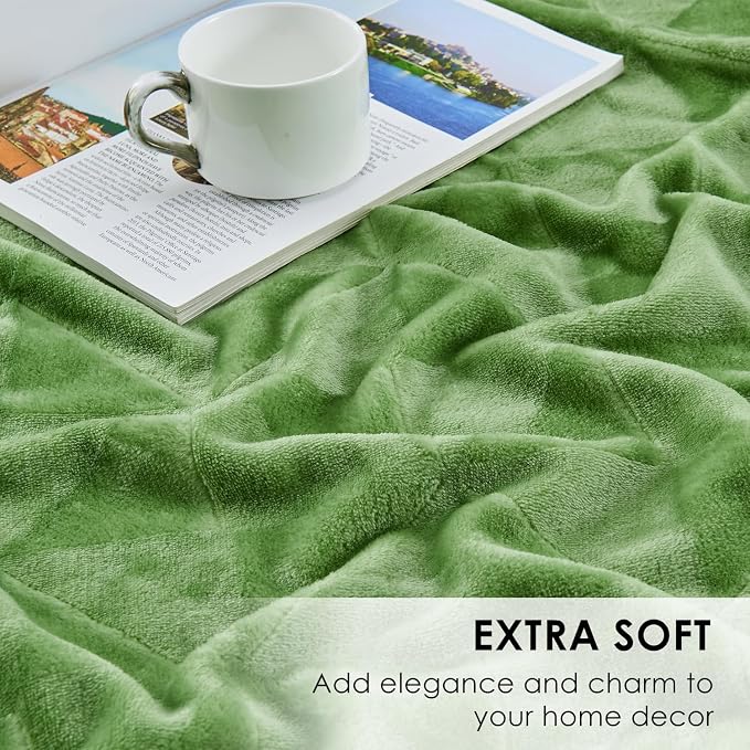 Flannel Fleece Throw Blanket, 50 x 60 Inches, Sage Green | Triangle Textured Super Soft Lightweight Cozy Warm Plush Blanket for Bed Couch Sofa
