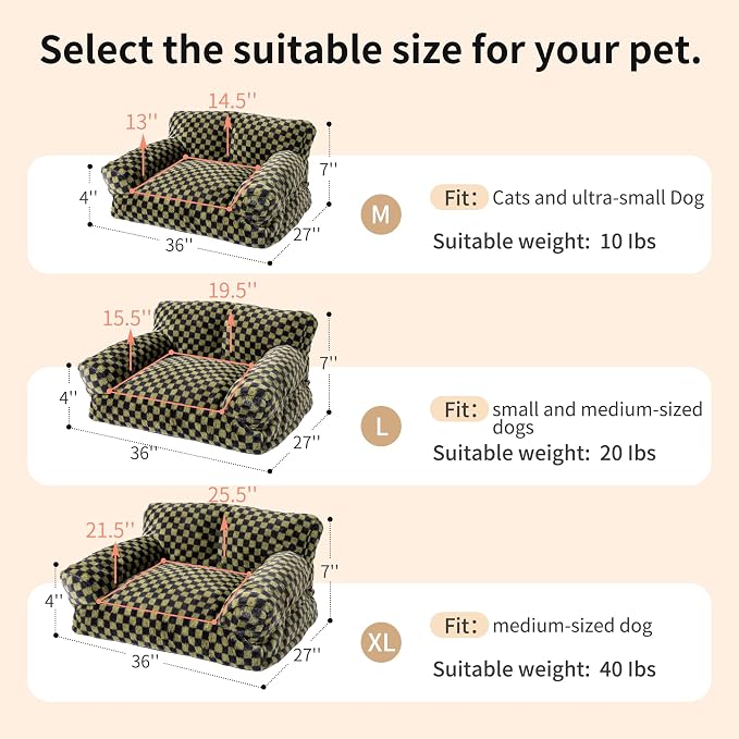 Faux Fur Cat & Dog Sofa Cat Couch Mini Cat Bed Indoor Human Style Pet Sofa, Modern Pet Furniture for Cats, Washable ＆ Removable Cover, for Cats and Small Medium Dogs (Black/Green, X-Large(36X27 inch))
