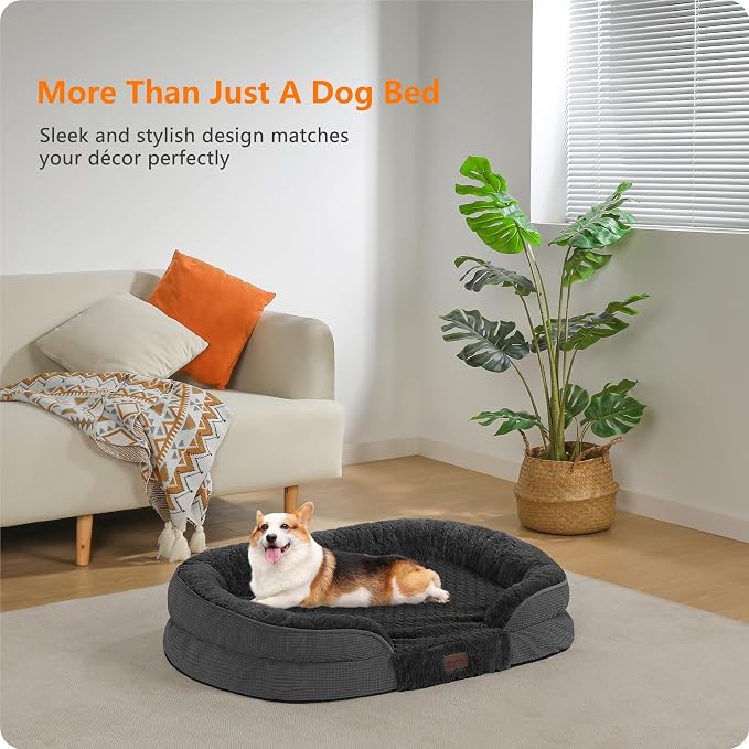 Dwanton Orthopedic Waterproof Medium Dog Bed Sofa, Gel Memory Foam, 36" | Egg-Crate Foam Dog Sofa, Washable Pet Bed with Four Sided Bolster Cushion, Removable Cover & Non-Slip Bottom, Dark Grey-1