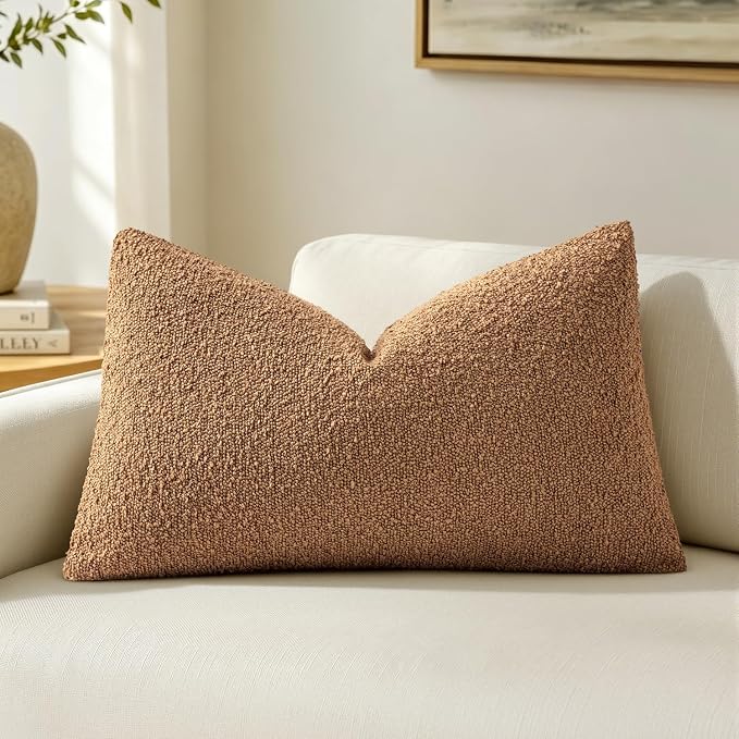 MIULEE Textured Boucle Lumbar Pillow Cover for Bed 14x20 Brown | Pack of 1 Textured Neutral Fall Autumn Couch Throw Pillow Cover, Accent Solid Pillowcase, Sofa Living Room Home Decor