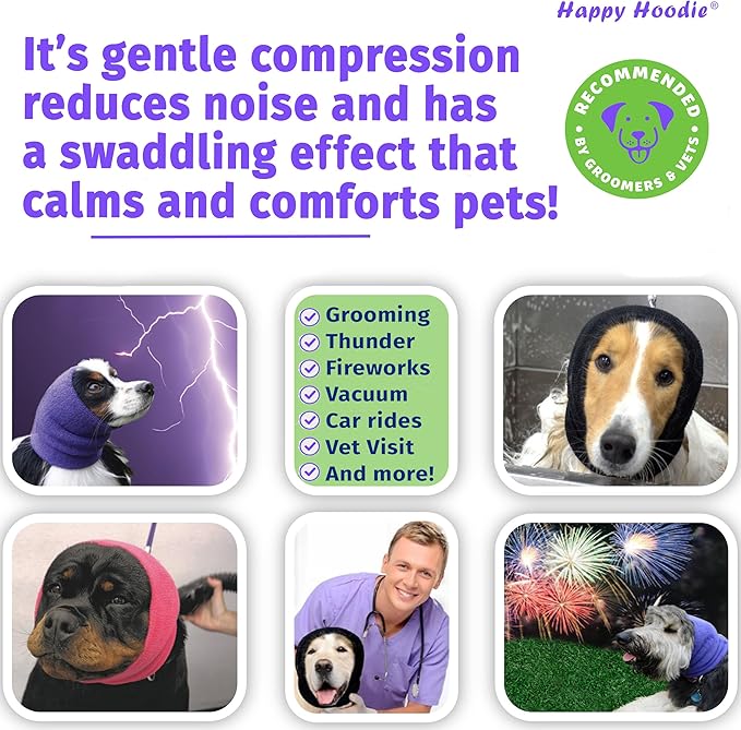 Happy Hoodie The Original Dog & Cat Calming Band - American Brand - Anxiety Relief/Noise Protection-Grooming-Thunder-Fireworks (Large, Pink) - Since 2008
