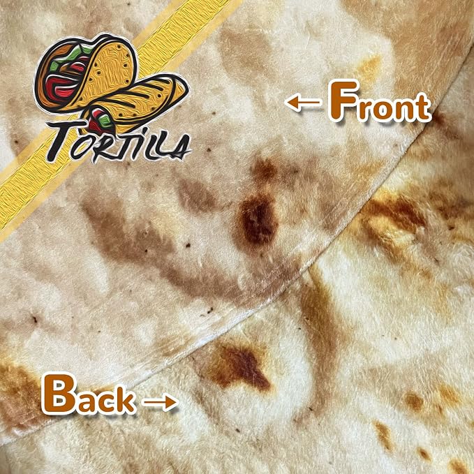Bcareself Tortilla Blanket 2.0 Double Sided Adult Size Giant Double Sided for Kids Funny Realistic Food Personalized Throw Blanket Novelty Gift Taco Blanket Soft Flannel 60 inches Beige