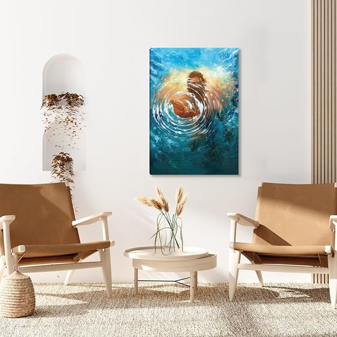Framed Jesus Christ Canvas Wall Art The Hand of God Jesus Reaching Into Water Christian Painting Prints Biblical Wall Decor Religious Room Decor for Church Prayer Room Schools Hospitals 20"x30"