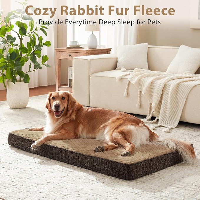 JOEJOY Orthopedic Dog Bed for Large Dogs, Washable Dog Crate Bed Large Sized with Removable Cover, Egg Memory Foam Big Pet Beds, Brown, 35"x22"