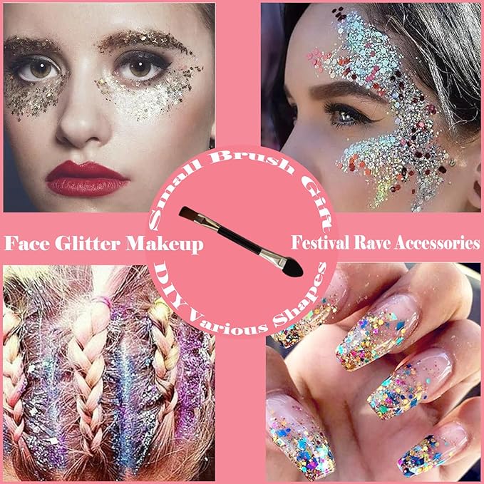 Body Glitter Face Glitter Gel: Singer Concerts Disco Festival Rave Accessories Face Glitter Makeup 100ml Chunky Sequins Mermaid Face Body Hair Glitter Gel (2 Pink)