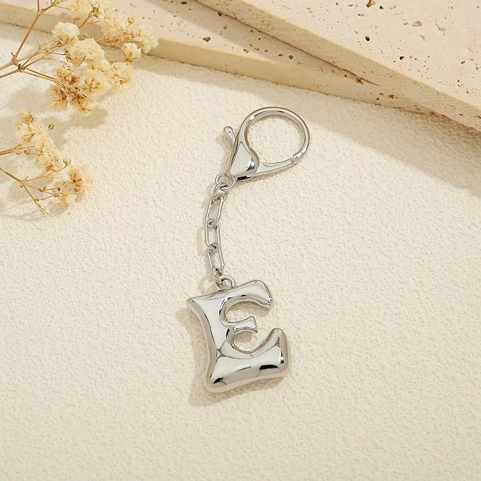 WOWORAMA Initial Letter Keychain for Women Chunky Gold Bubble Letter Bag Charm Purse Charm Personalized Keyrings Accessories