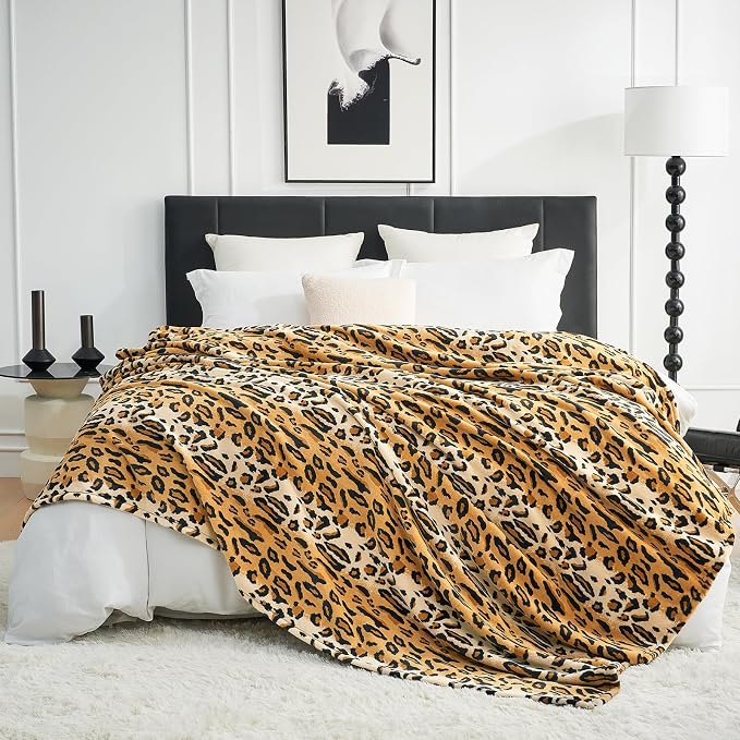 Cozy Bliss Leopard Print Fuzzy Throw Blanket for Couch - Thick Soft Warm Fleece Blankets for Room Decor, for Kids, Women Men Girls, Brown Cheetah 40"*50"