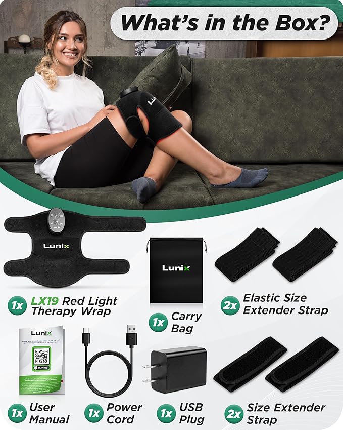 LX19 Red Light Therapy for Knee, Elbow and Shoulder, Triple Chips LED 850 and 660nm, Infrared Therapy for Circulation & Joint Support, Rechargeable, Adjustable Intensity