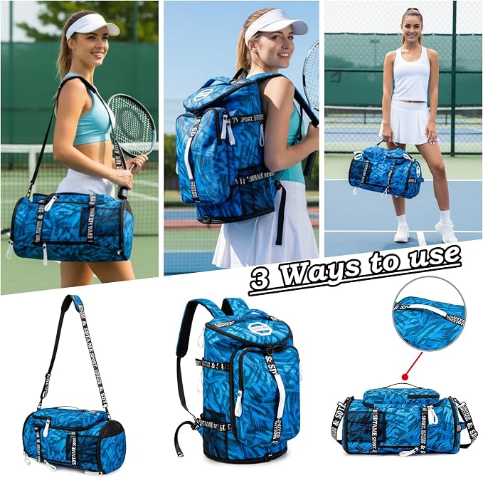 Gym Duffle Bag Backpack with Shoe Compartment,4 ways Travel Backpack for Women and Men,Multi-Functional Weekender bag with Waterproof Layer&Laptop Compartment for Fitness, Travel,Camping
