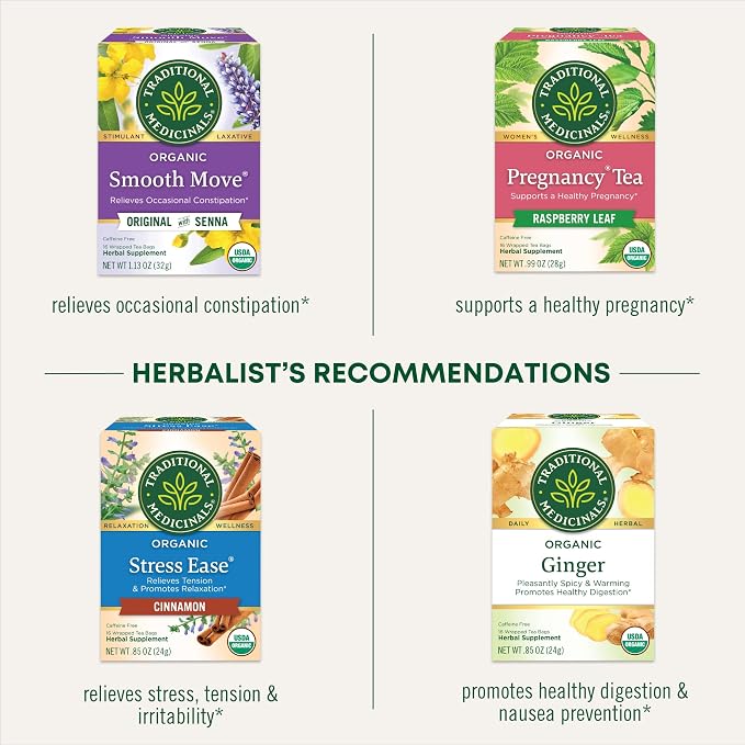 Traditional Medicinals Organic Raspberry Leaf Herbal Tea, Eases Menstrual Cramps & Supports Healthy Pregnancy - 48 Tea Bags