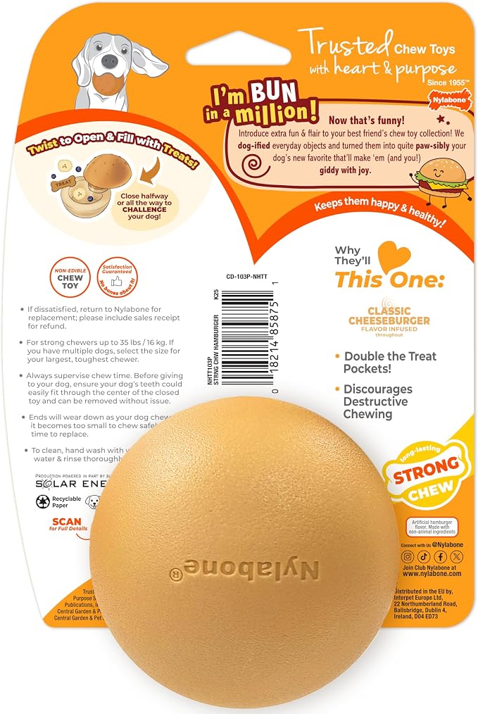 Nylabone Strong Chew Bun Treat Toy, Cheeseburger Flavor, Medium
