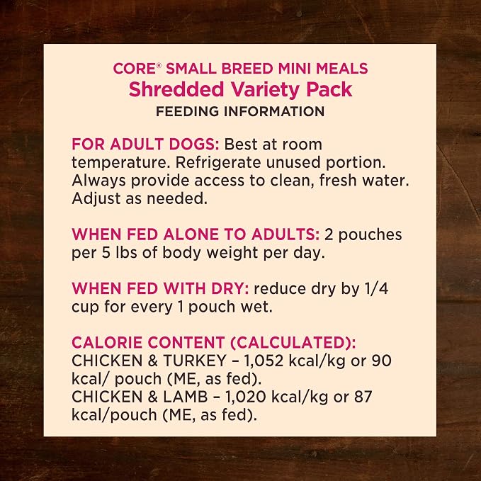 Wellness CORE Small Breed Mini Meals Shredded Variety Pack Adult Wet Dog Food, Grain Free, Natural, 3 oz, Pack of 12