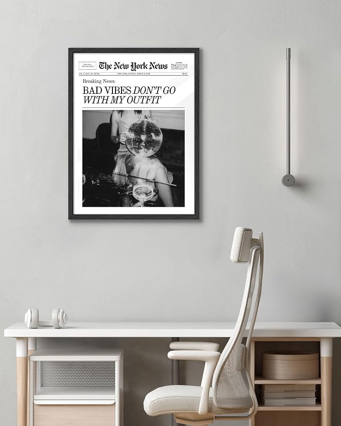 EcoHest 12x16 in Bad Vibes Don't Go With My Outfit Canvas Art | Unframed Canvas Print, Disco Fashion Newspaper Wall Decor for Bedroom, Apartment, Dorm Room, College Room, 1Pack