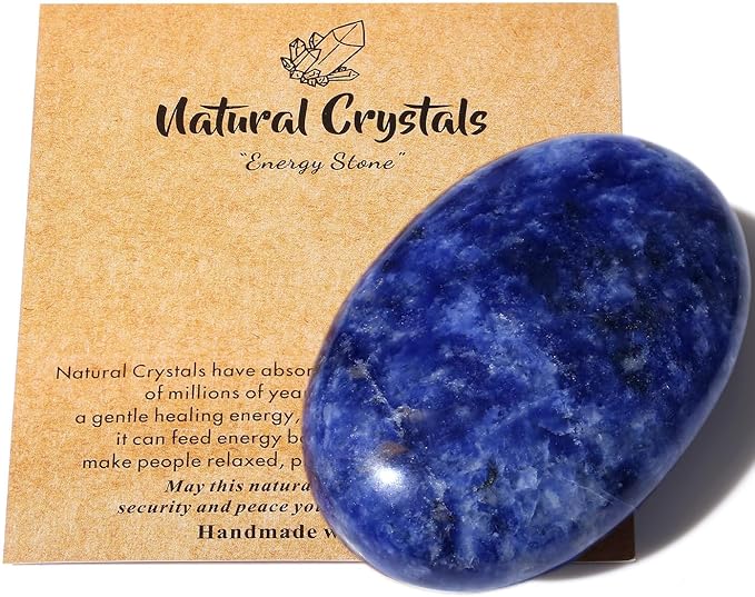 MAIBAOTA 2.4" Large Blue Sodalite Crystal Stone Polished Palm Stone Healing Crystals 0.7" Thick Natural Reiki Gemstone Worry Stone Energy Balancing Anxiety Stress Relief Meditation 1 Pc