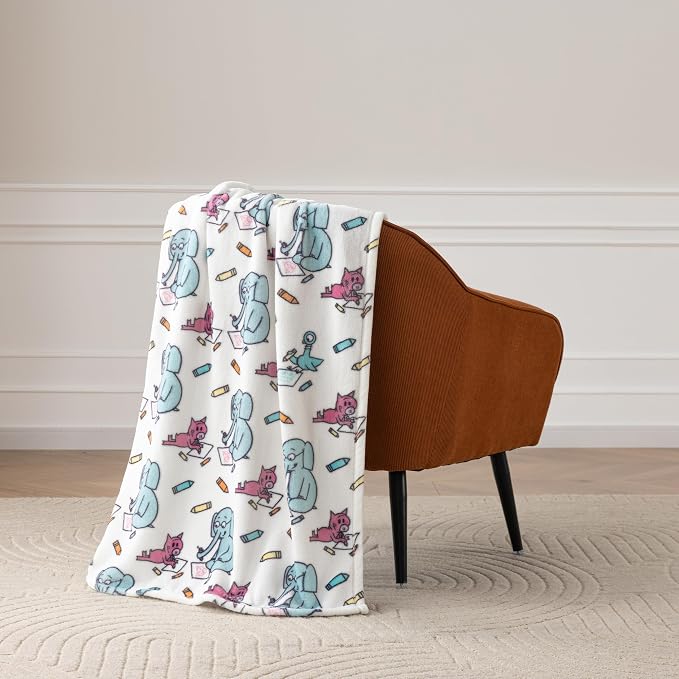 Berkshire Mo Willems® VelvetLoft® Throw Blanket - Super Soft Plush Elephant & Piggie Character Design - Cozy Home Decor, Elephant_Piggie Coloring Dreams, 50 in x 70 in(Official Mo Willems® Product)