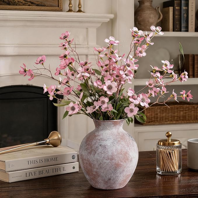 Ceramic Flower Vase Home Decor, 7.4 in Farmhouse Table Vase Retro Vintage Living Room Kitchen Bedroom Decoration Pottery Decorative Vases for Flowers Shelf Office Coffee Desk Dining Entryway, Classic