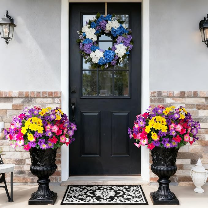 Fake Artificial Flowers for Outdoors 6 PCS Azalea Bouquet Silk Flowers for Outside UV Resistant Faux Flowers Plants for Outdoor Planters Realistic Spring Home Front Door Patio Garden Porch Decor