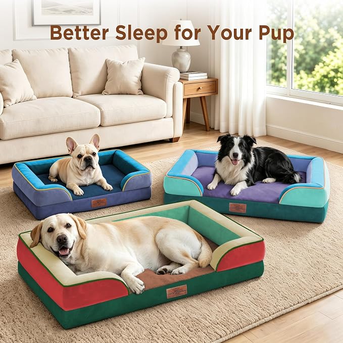 Comfort Expression Orthopedic Dog Beds for Large Sized Dog with Bolster | Waterproof Dog Couch Bed with Washable Cover & Non-Slip Bottom, Supportive Egg Crate Foam Large Pet Bed, 36x27 Inch